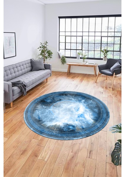 Modern Çerçeve Desen Yıkanabilir Kaymaz Yolluk Mutfak Yuvarlak Salon Halısı, Y-Çerçeveli-25-Mavi, fiyatları