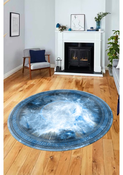 Modern Çerçeve Desen Yıkanabilir Kaymaz Yolluk Mutfak Yuvarlak Salon Halısı, Y-Çerçeveli-25-Mavi, modelleri