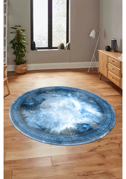 Modern Çerçeve Desen Yıkanabilir Kaymaz Yolluk Mutfak Yuvarlak Salon Halısı, Y-Çerçeveli-25-Mavi, fırsatları