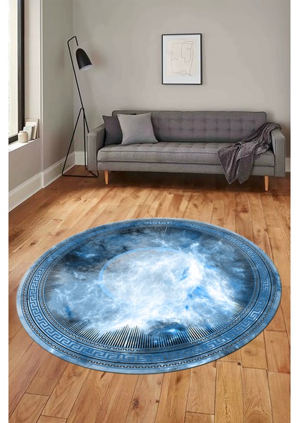 Modern Çerçeve Desen Yıkanabilir Kaymaz Yolluk Mutfak Yuvarlak Salon Halısı, Y-Çerçeveli-25-Mavi, indirimleri