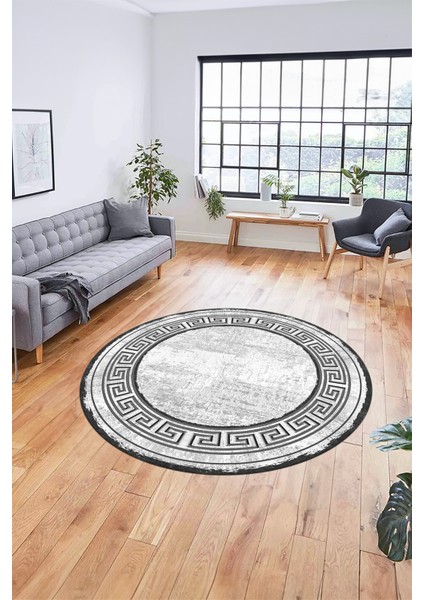 Tasarım Çerçeve Desenli Modern Yıkanabilir Mutfak Yuvarlak Salon Halısı, Y-Çerçeveli-09-Gri, fırsatları