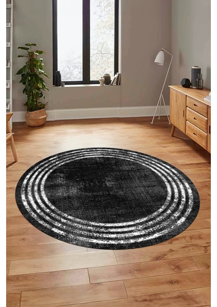 Çerçeve Modern Desen Yıkanabilir Kaymaz Yolluk Mutfak Yuvarlak Salon Halısı, Y-Çerçeve-32-Antrasit,