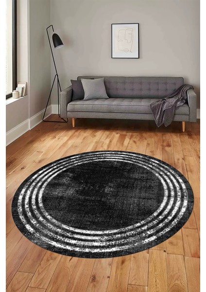 Çerçeve Modern Desen Yıkanabilir Kaymaz Yolluk Mutfak Yuvarlak Salon Halısı, Y-Çerçeve-32-Antrasit,