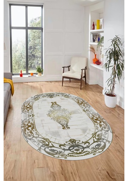 Klasik Çerçeve Desen Modern Yıkanabilir Yolluk Mutfak Oval Salon Halısı, O-Çerçeveli-19-Gold, indirimleri