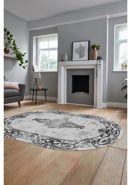 Klasik Çerçeve Desen Modern Yıkanabilir Yolluk Mutfak Oval Salon Halısı, O-Çerçeveli-19-Gri, fiyatları