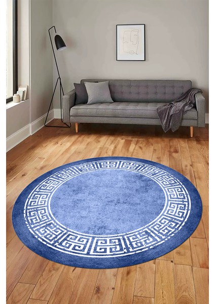 Şık Tasarım Yıkanabilir Kaymaz Taban Çerçeveli Yuvarlak Mutfak Salon Halısı, Y-Çerçeveli-36-Mavi, modelleri