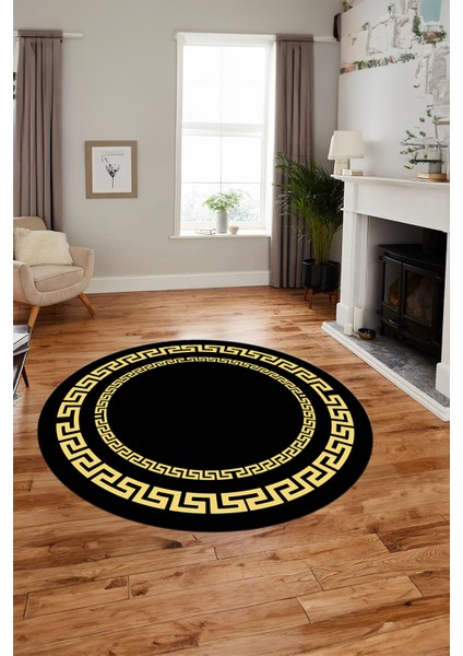 Dijital Kaymaz Yıkanabilir Çerçeveli Yuvarlak Yolluk Mutfak Salon Halısı, Y-Çerçeveli-47-Siyah, fiyatları