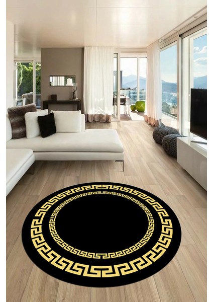 Dijital Kaymaz Yıkanabilir Çerçeveli Yuvarlak Yolluk Mutfak Salon Halısı, Y-Çerçeveli-47-Siyah, modelleri