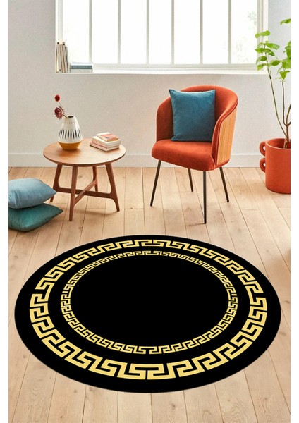 Dijital Kaymaz Yıkanabilir Çerçeveli Yuvarlak Yolluk Mutfak Salon Halısı, Y-Çerçeveli-47-Siyah, fırsatları