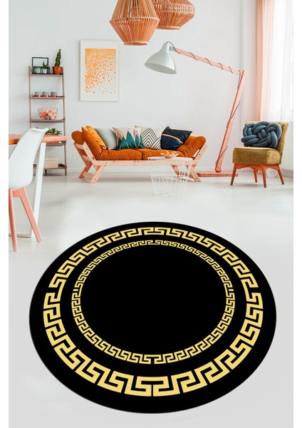 Dijital Kaymaz Yıkanabilir Çerçeveli Yuvarlak Yolluk Mutfak Salon Halısı, Y-Çerçeveli-47-Siyah, indirimleri