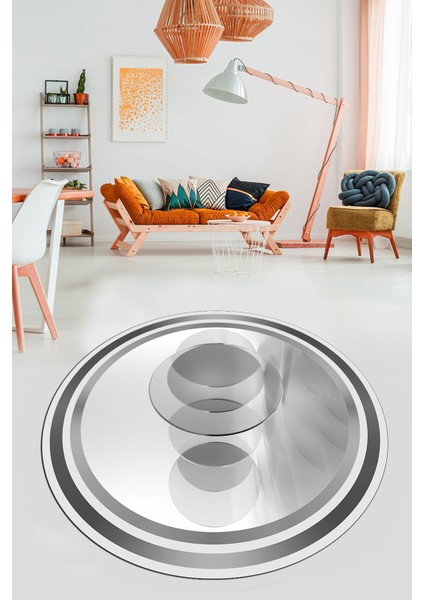 Modern Çerçeve Desen Yıkanabilir Kaymaz Yolluk Mutfak Yuvarlak Salon Halısı, Y-Çerçeveli-24-Gri,