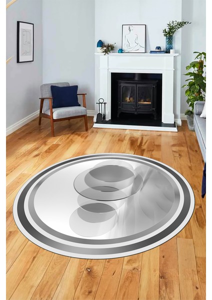 Modern Çerçeve Desen Yıkanabilir Kaymaz Yolluk Mutfak Yuvarlak Salon Halısı, Y-Çerçeveli-24-Gri, modelleri