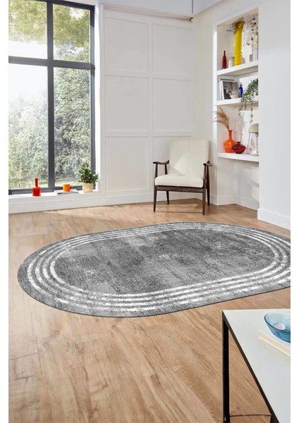 Çerçeveli Modern Desen Yıkanabilir Kaymaz Yolluk Mutfak Oval Salon Halısı, O-Çerçeveli-32-Gri, fırsatları