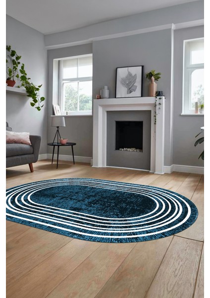 Dijital Kaymaz Yıkanabilir Çerçeveli Yolluk Mutfak Oval Salon Halısı, O-Çerçeveli-08-Mavi, fırsatları
