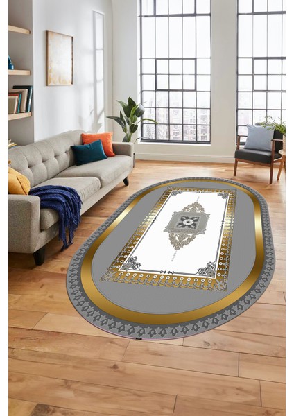 Klasik Çerçeve Desen Yıkanabilir Kaymaz Yolluk Mutfak Oval Salon Halısı, O-Çerçeveli-23-Gold, fiyatları