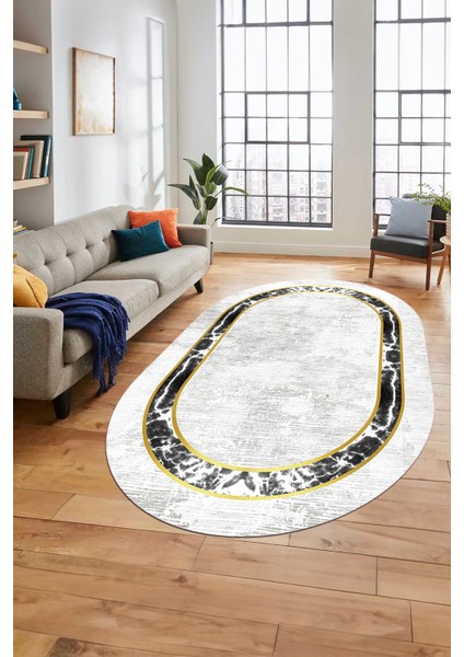 Mermer Çerçeve Desen Modern Yıkanabilir Yolluk Mutfak Oval Salon Halısı, O-Çerçeveli-18-Krem, modelleri
