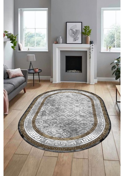 Şık Tasarım Çerçeve Desenli Modern Yıkanabilir Mutfak Oval Salon Halısı, O-Çerçeveli-10-Kahve, fiyatları