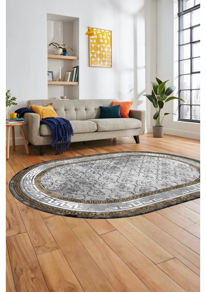 Şık Tasarım Çerçeve Desenli Modern Yıkanabilir Mutfak Oval Salon Halısı, O-Çerçeveli-10-Kahve, indirimleri