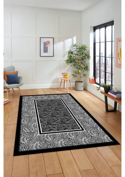 Çiçekli Tasarım Yıkanabilir Kaymaz Taban Çerçeveli Mutfak Salon Halısı, Çerçeveli-37-Siyah, fırsatları