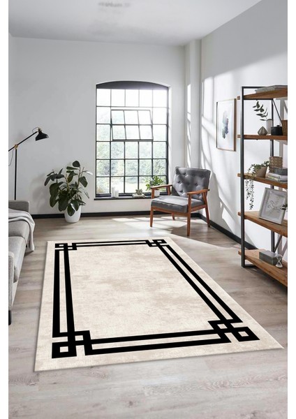 Çerçeveli Sade Desenli Yıkanabilir Kaymaz Yolluk Mutfak Salon Halısı, Çerçeveli-33-Krem, fiyatları