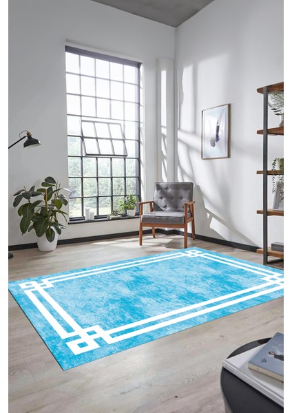 Çerçeveli Sade Desenli Yıkanabilir Kaymaz Yolluk Mutfak Salon Halısı, Çerçeveli-33-Mavi, modelleri