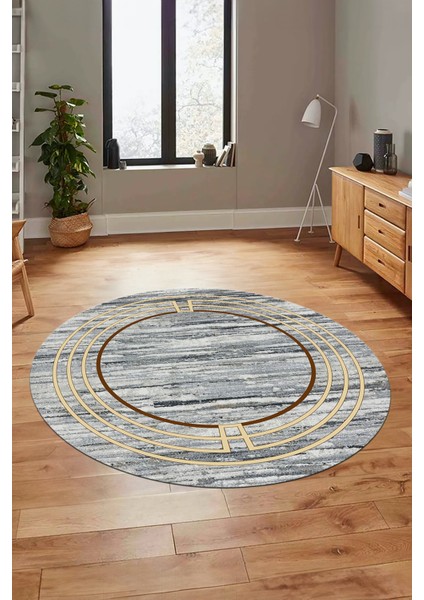 Yeni Şık Yıkanabilir Kaymaz Çerçeveli Modern Yuvarlak Yolluk Salon Halısı, Y-Çerçeveli-42-Vizon,