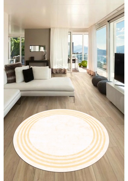 Dijital Kaymaz Taban Yıkanabilir Sade Çerçeveli Yuvarlak Mutfak Salon Halısı, Y-Çerçeveli-06-Krem, fiyatları