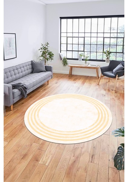 Dijital Kaymaz Taban Yıkanabilir Sade Çerçeveli Yuvarlak Mutfak Salon Halısı, Y-Çerçeveli-06-Krem, indirimleri