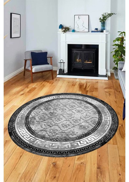 Şık Tasarım Çerçeve Desenli Modern Yıkanabilir Mutfak Yuvarlak Salon Halısı, Y-Çerçeveli-10-Gri, indirimleri