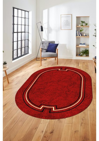 Dijital Kaymaz Yıkanabilir Zarif Çerçeveli Ince Oval Yolluk Salon Halısı, O-Çerçeveli-50-Bordo, fiyatları