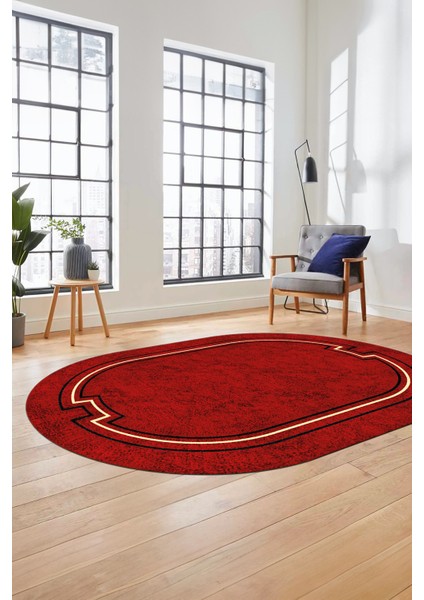 Dijital Kaymaz Yıkanabilir Zarif Çerçeveli Ince Oval Yolluk Salon Halısı, O-Çerçeveli-50-Bordo, modelleri