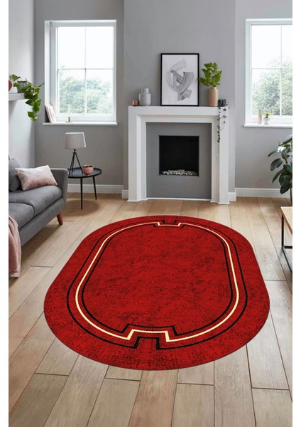 Dijital Kaymaz Yıkanabilir Zarif Çerçeveli Ince Oval Yolluk Salon Halısı, O-Çerçeveli-50-Bordo, fırsatları