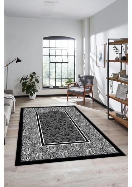 Çiçekli Tasarım Yıkanabilir Kaymaz Taban Çerçeveli Mutfak Salon Halısı, Çerçeveli-37-Siyah, fiyatları