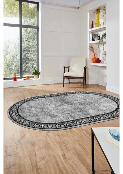 Çerçeveli Zincir Desen Yıkanabilir Kaymaz Yolluk Mutfak Oval Salon Halısı, O-Çerçeveli-31-Gri, fırsatları