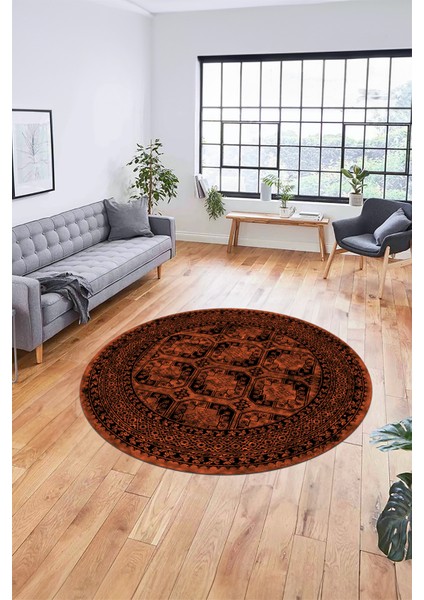 Etnik Çerçeve Desen Modern Yıkanabilir Yolluk Mutfak Yuvarlak Salon Halısı, Y-Çerçeveli-20-Kahve, modelleri