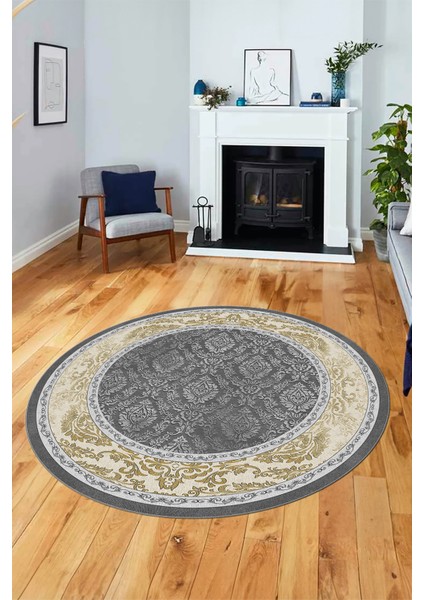 Şık Çerçeve Desenli Modern Yıkanabilir Yolluk Mutfak Yuvarlak Salon Halısı, Y-Çerçeveli-21-Gold, modelleri