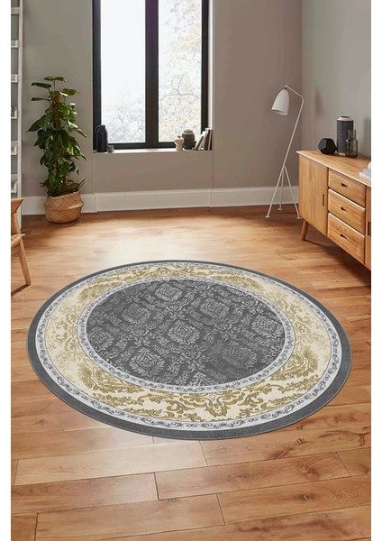 Şık Çerçeve Desenli Modern Yıkanabilir Yolluk Mutfak Yuvarlak Salon Halısı, Y-Çerçeveli-21-Gold, fırsatları