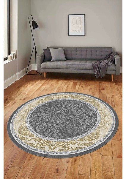 Şık Çerçeve Desenli Modern Yıkanabilir Yolluk Mutfak Yuvarlak Salon Halısı, Y-Çerçeveli-21-Gold, indirimleri