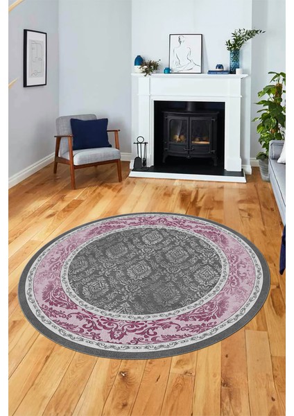 Şık Çerçeve Desenli Modern Yıkanabilir Yolluk Mutfak Yuvarlak Salon Halısı, Y-Çerçeveli-21-Pembe, modelleri
