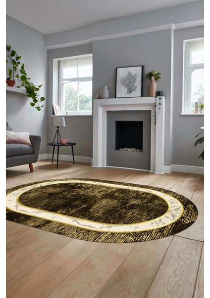 Mermer Çerçeve Desen Modern Yıkanabilir Yolluk Mutfak Oval Salon Halısı, O-Çerçeveli-18-Kahve, fiyatları