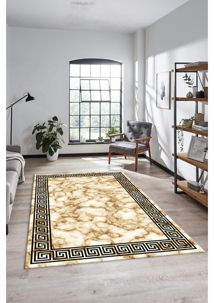 Mermer Çerçeve Desenli Modern Yıkanabilir Yolluk Mutfak Salon Halısı, Çerçeveli-17-Bej, indirimleri
