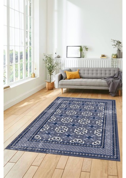 Etnik Çerçeve Desen Yıkanabilir Kaymaz Yolluk Mutfak Salon Halısı, Çerçeveli-26-Mavi, fiyatları