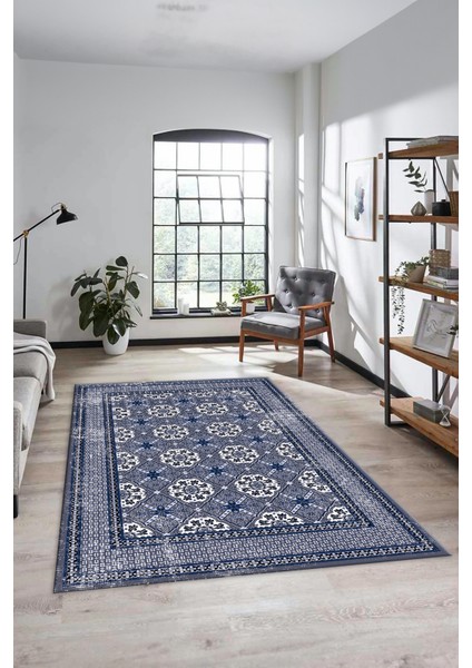 Etnik Çerçeve Desen Yıkanabilir Kaymaz Yolluk Mutfak Salon Halısı, Çerçeveli-26-Mavi, fırsatları