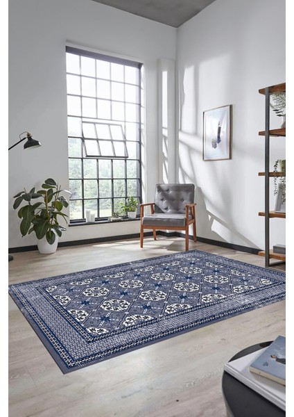 Etnik Çerçeve Desen Yıkanabilir Kaymaz Yolluk Mutfak Salon Halısı, Çerçeveli-26-Mavi, indirimleri