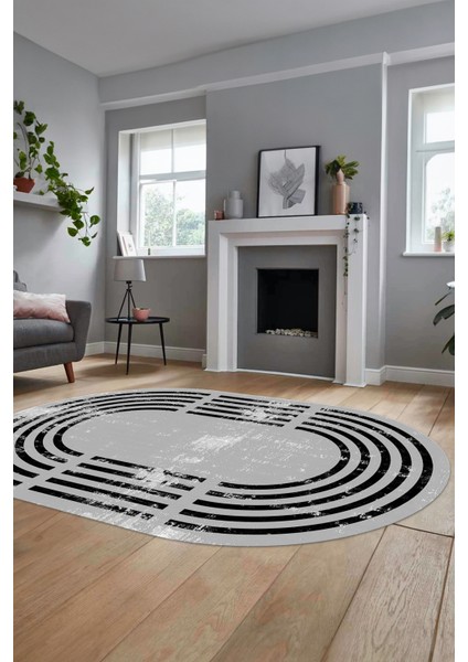 Yeni Tarz Çerçeve Desen Modern Yıkanabilir Yolluk Mutfak Oval Salon Halısı, O-Çerçeveli-15-Gri, fiyatları