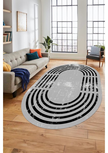 Yeni Tarz Çerçeve Desen Modern Yıkanabilir Yolluk Mutfak Oval Salon Halısı, O-Çerçeveli-15-Gri, modelleri
