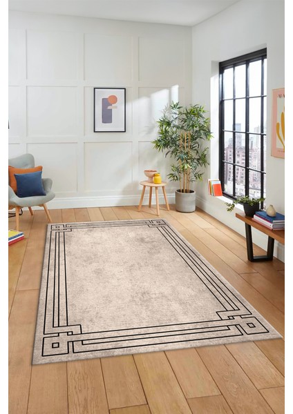 Yeni Zarif Tasarım Yıkanabilir Kaymaz Çerçeveli Yolluk Mutfak Salon Halısı, Çerçeveli-43-Bej, modelleri