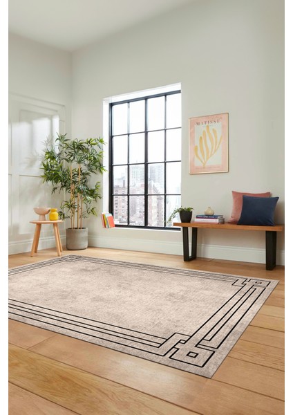 Yeni Zarif Tasarım Yıkanabilir Kaymaz Çerçeveli Yolluk Mutfak Salon Halısı, Çerçeveli-43-Bej, fırsatları