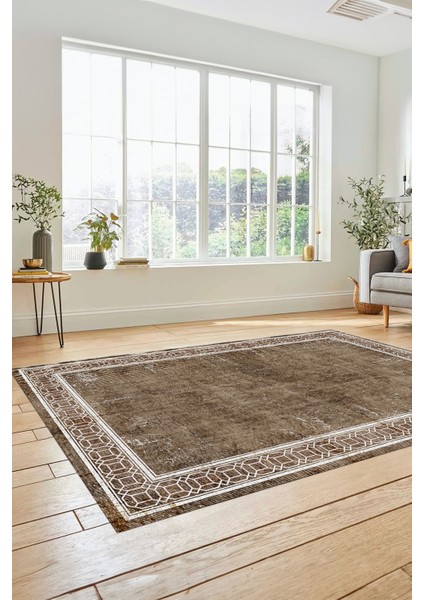 Çerçeveli Zincir Desenli Yıkanabilir Kaymaz Yolluk Mutfak Salon Halısı, Çerçeveli-31-Kahve, fiyatları
