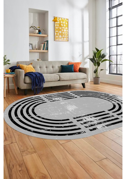 Yeni Tarz Çerçeve Desen Modern Yıkanabilir Yolluk Mutfak Oval Salon Halısı, O-Çerçeveli-15-Gri, fırsatları